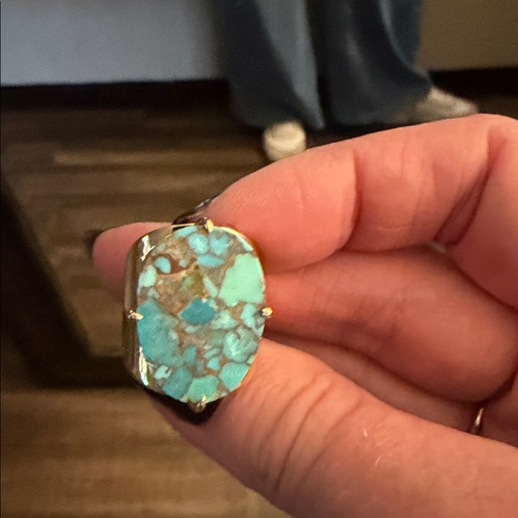 Turquoise Statement Ring in Blue-Green Gold Setting - Picture 3 of 4